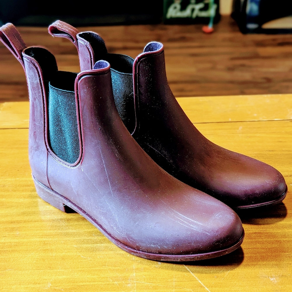 Maroon J.Crew Chelsea Rain Boots